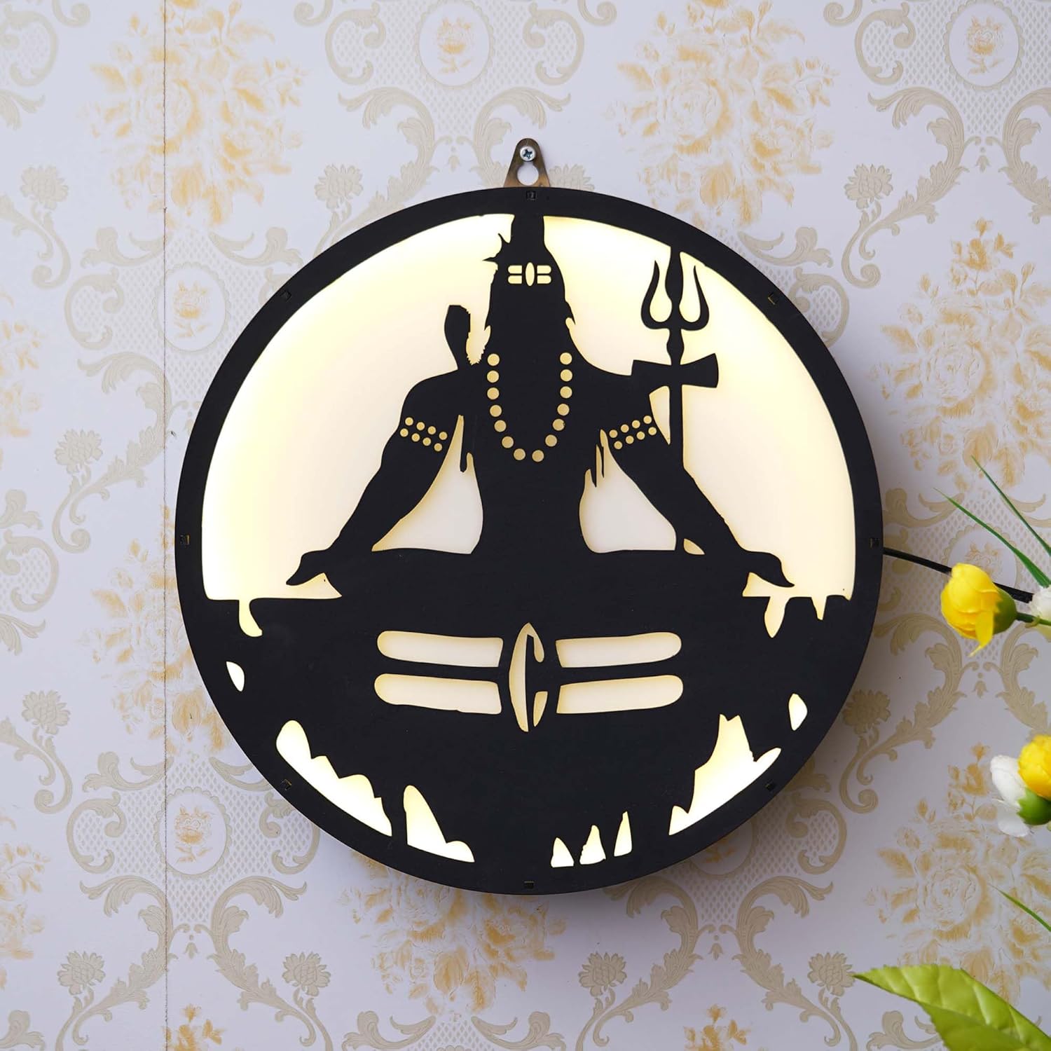 Ecraftindia Lord Shiva Wooden Cutout Led Light Lamp Decorative Wall Hanging for Home