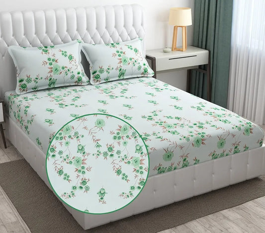 Fresh From Loom Floral Print 240 TC Microfiber King Size Bedsheet Set with 2 Pillow Cover Soft-Cyan