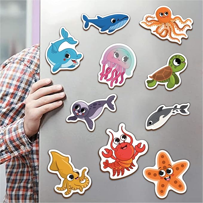 Mini Leaves Ocean Animals Wooden Fridge Magnets | Colorful Shape Learning Toy Set | Preschool Toys for Kids