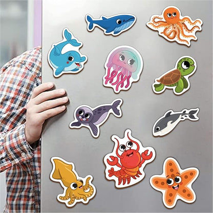 Mini Leaves Ocean Animals Wooden Fridge Magnets | Colorful Shape Learning Toy Set | Preschool Toys for Kids