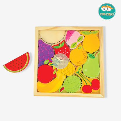 KIDS KINDLY Wooden Fruits Puzzle for Kids, Jigsaw Sorting Game, Monteszori Puzzle Toy for Toddlers, Fruit Shapes Puzzles for Kids, Birthday Gift for Boys & Girls Age 3 4 5 Years