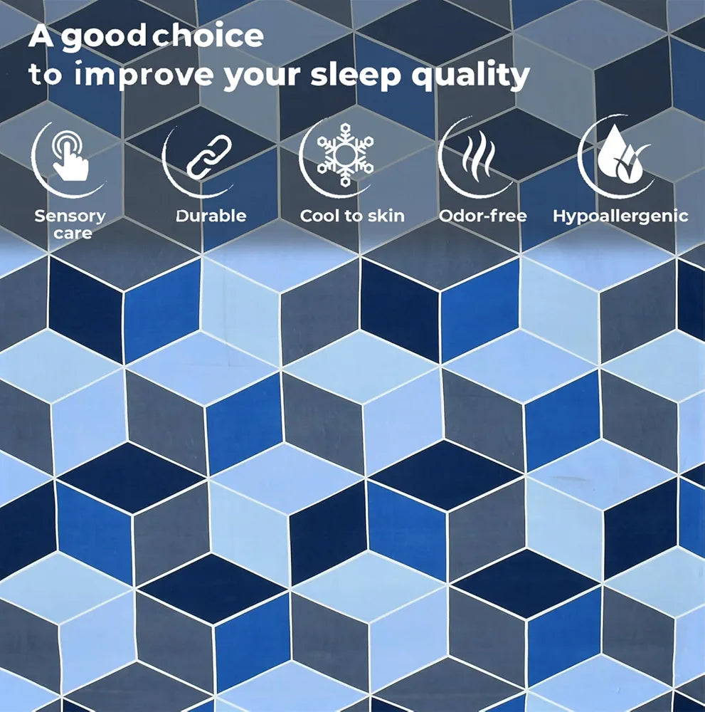Fresh From Loom Soft Glace Cotton Fitted Bedsheet King Size Bed with Two Pillow Cover Elastic Geometric Bluish Multicolor 144 TC