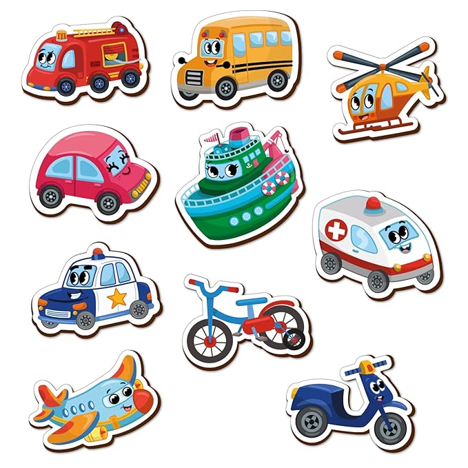 Mini Leaves Transport Vehicle Wooden Fridge Magnets | Colorful Shape Learning Toy Set