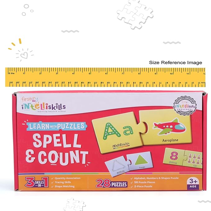 Firstcry Intelliskills Premium 56 Pcs Alphabets & Numbers Jigsaw Puzzle for Kids | Learn With Spell & Count Puzzles