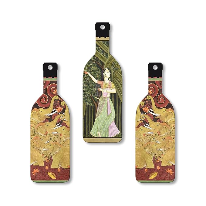 Artvibes Indian Folk Art Wooden Wall Hanging for Home Decor | Set of 3