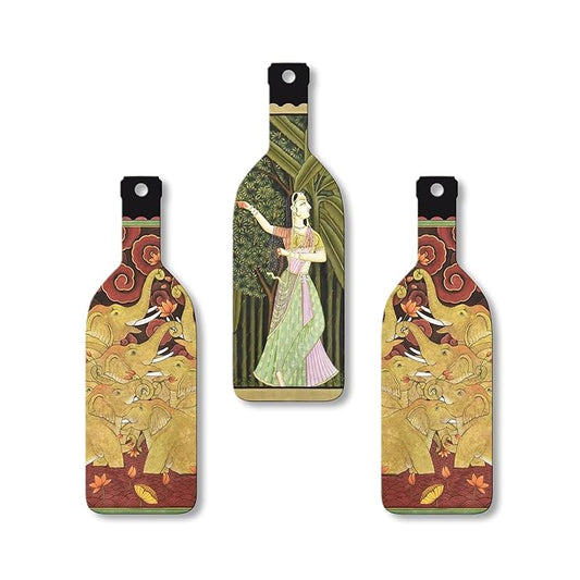 Artvibes Indian Folk Art Wooden Wall Hanging for Home Decor | Set of 3