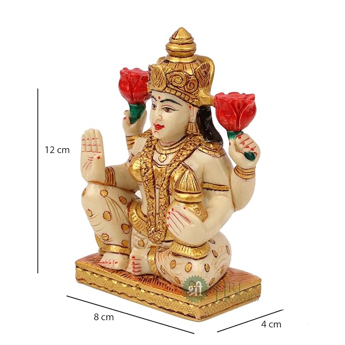 Indicast Resin 5" Inch Goddess Lakshmi Fine Painting Maa Lakshmi Idol Diwali Puja Vastu Figurine Gift Article
