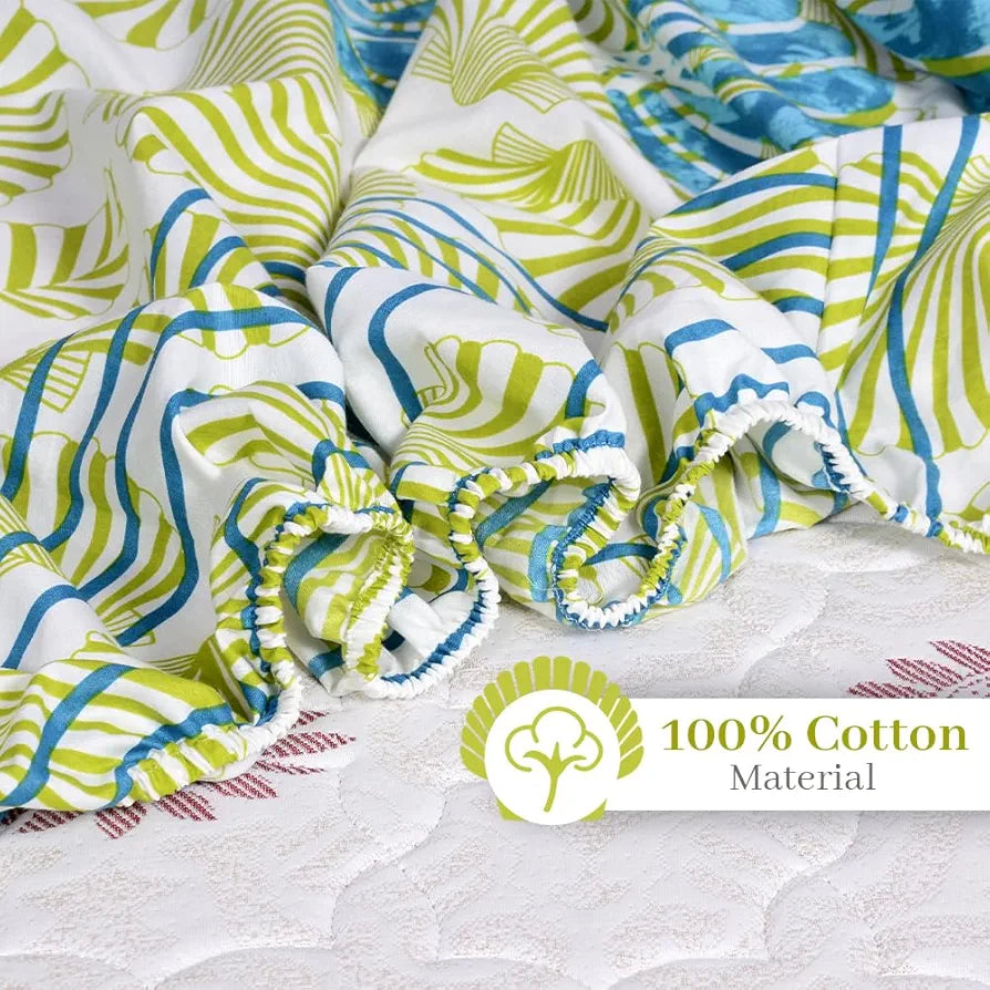 Divine Casa 144 TC 100% Cotton Acid Lime Elastic Fitted Bedsheets King Size with 2 Pillow Covers  Colour Printed Acid Lime