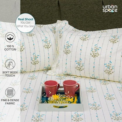 Urban Space Serene Bedsheet for Double Bed 2 Pillow Covers (Colour Sedum Blue)