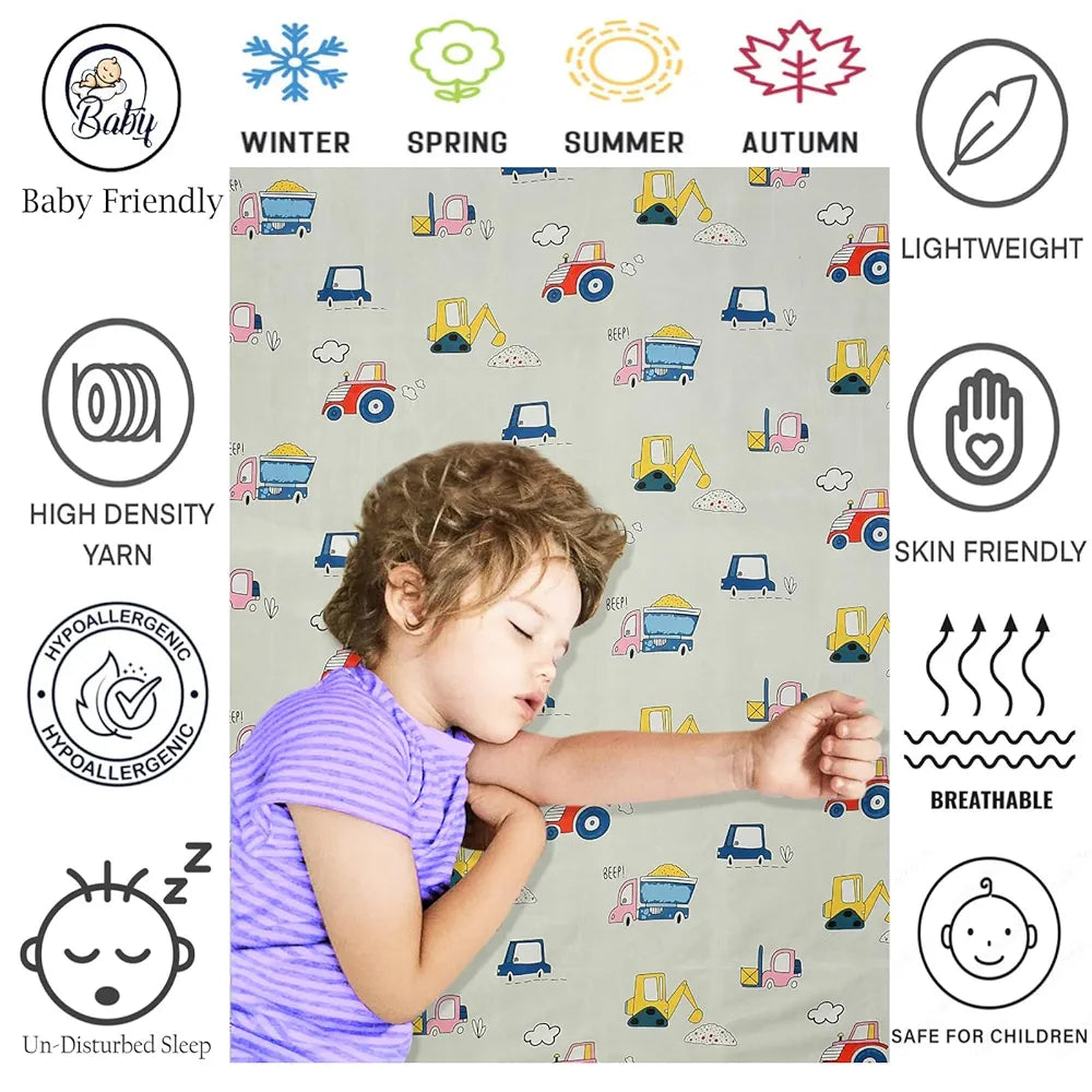 Fresh From Loom Glace Cotton 300 tc Elastic Fitted Bed Sheet With 1 Pillow Cover Cartoon Printed Cream Smallsingle