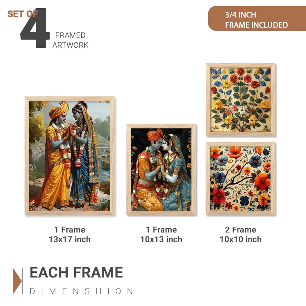 Kotart Traditional Painting For Wall Decoration Framed Madhubani Wall Art Paintings/Posters Set of 4 big Frames G