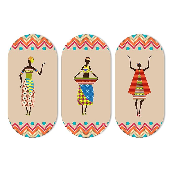 Artvibes African Women Dancing Warli Art Wooden Wall Hanger for Home | Set of 3