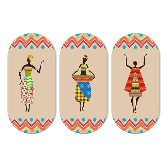 Artvibes African Women Dancing Warli Art Wooden Wall Hanger for Home | Set of 3
