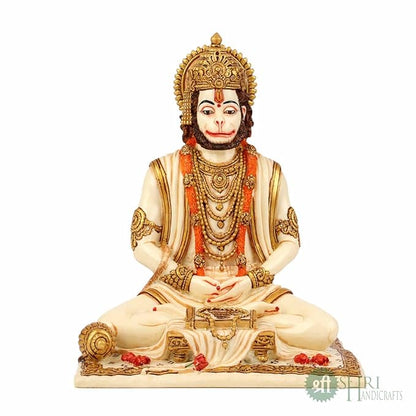 Indicast Resin 8" Inch Hanuman Ji Sitting Statue Fine Gold Painting Idol Gift Article Decorative Showpiece Handcrafted Balaji Murti