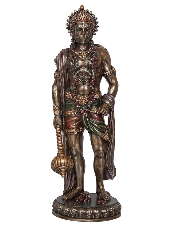 Ecraftindia Handcrafted Polyresin Bronze Finish Standing Lord Hanuman Idol With Gada/ Mace Statue