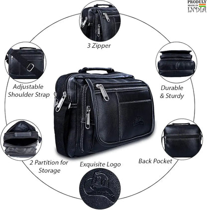 Leather World Sling Bag for Men PU Leather Messenger Cross Body Travel Office One Side Chest Shoulder Bag for Men & Women -Black
