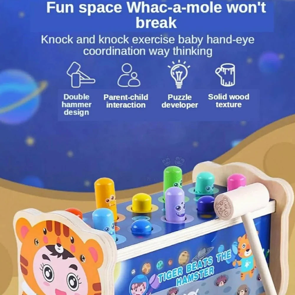 Trinkets & More Kids - Pounding Bench Hammer Toy Tiger Beats The Hamster Set 10 Pegs 2 Hammers 1 Year+ , Multicolor