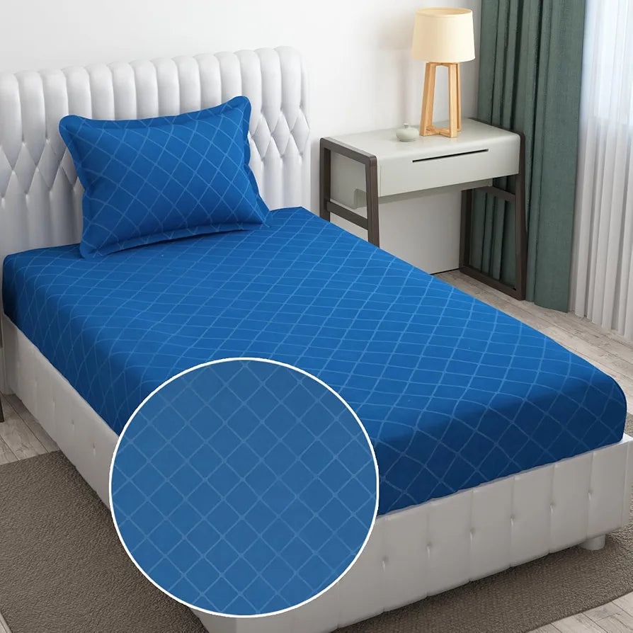 Fresh From Loom Double Bedsheet Single Bedsheet Microfiber Rotary Printed with 1 Pillow Covers 144 TC BlueBerry Barfi
