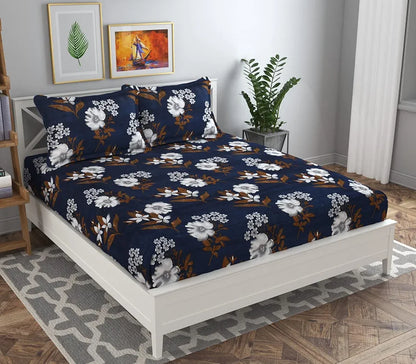 BSB HOME Prime Collections 160tc Pure Microfiber Double Bedsheet with 2 King Size Pillow Covers-Blue & Brown
