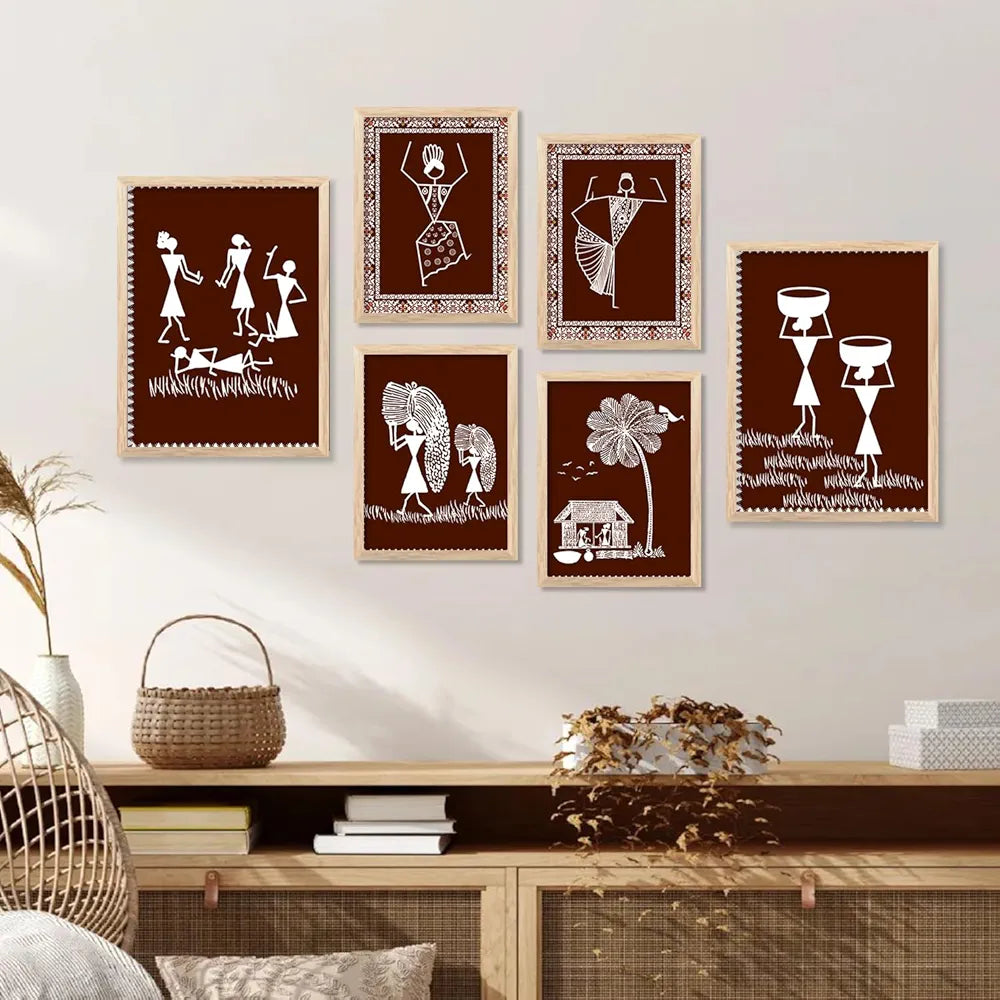 Kotart Warli Art Digital Paintings with Frame Pack of 6 art 3