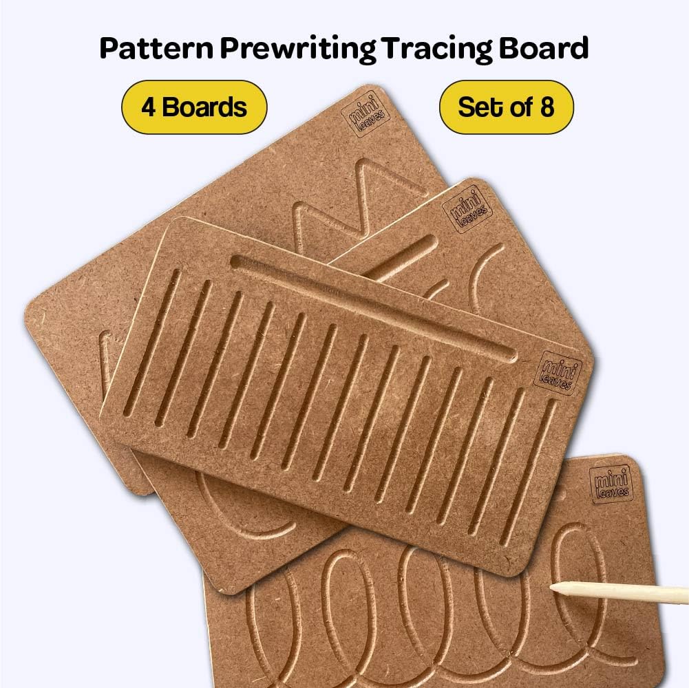 Mini Leaves Wooden Pattern Practicing Tracing Board Set of 4 Double Side Board for Kids | Educational Writing Board for Kids