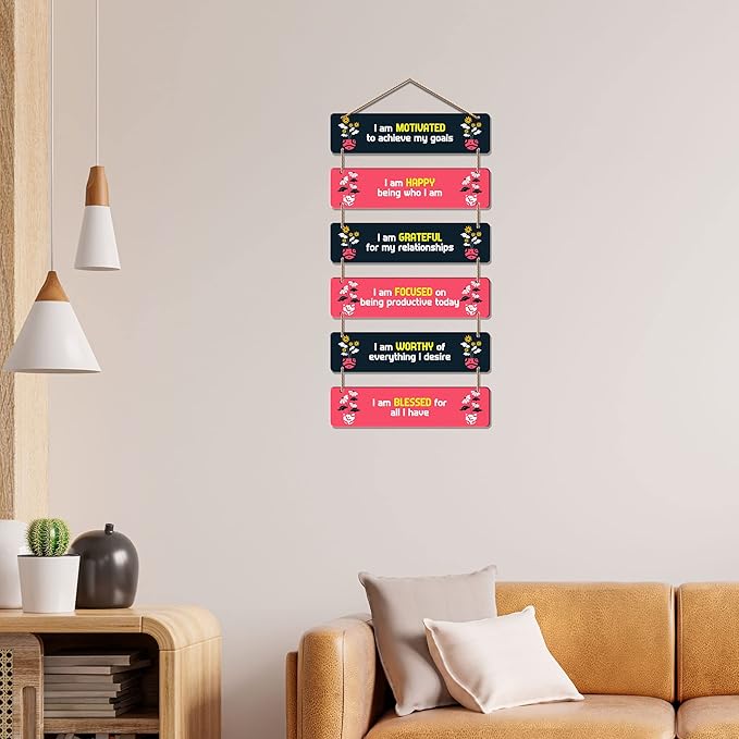 Artvibes Decorative Wall Hanging Wooden Art Decoration Item for Living Room | Quotes Decor Item | Set of 6