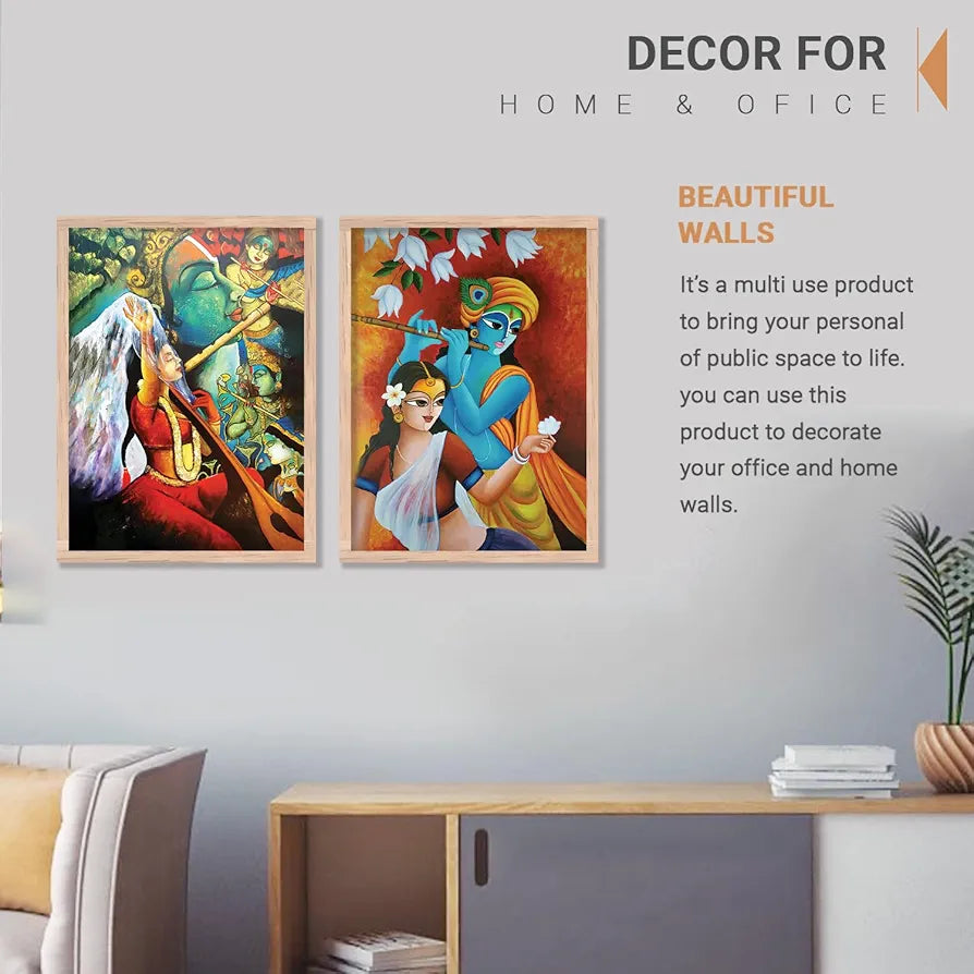 Kotart Radha Krishna Digital Painting with Frame for Home Decoration Pack of 2 Design05