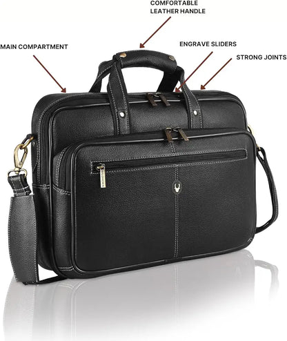 WildHorn Leather 15 inch Laptop Bag for Men I Padded Laptop Compartment I Carry Handles with Adjustable Strap