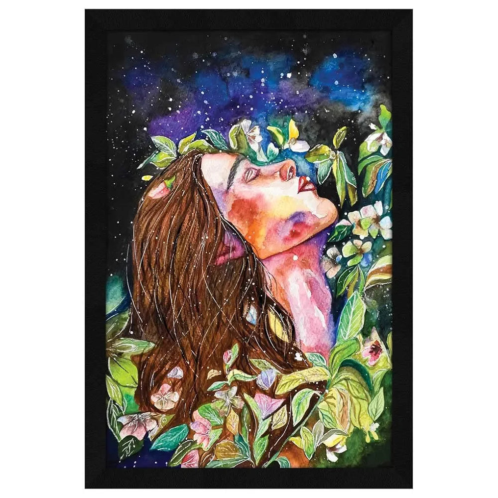 ArtX Paper Watercolor Queen of Flowers Women Framed Wall Art Painting Set of 1