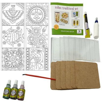 TOYKRAFTT Glass Painting Kit for Kids| Gifts for Girls Boys Age 8+| Madhubani Arts & Crafts Kit Glass Painting Madhubani Kit