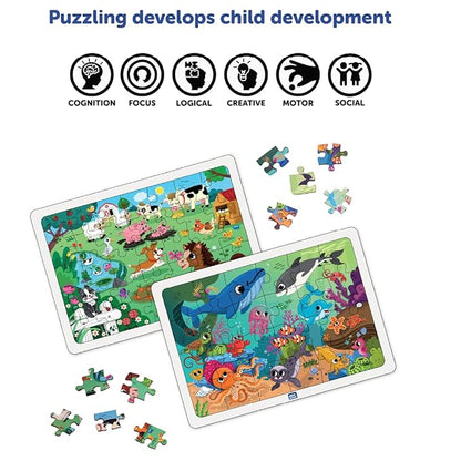 Mini Leaves 2 Puzzles With 59 Pieces | Animal Wooden Jigsaw Puzzle for 4-6 Years | Educational Puzzle