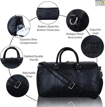 Leather World Duffle Bag for Travel with Shoe Compartment for Men and Women Made of Textured Leatherette with Detachable Shoulder Strap Cabin Bag 