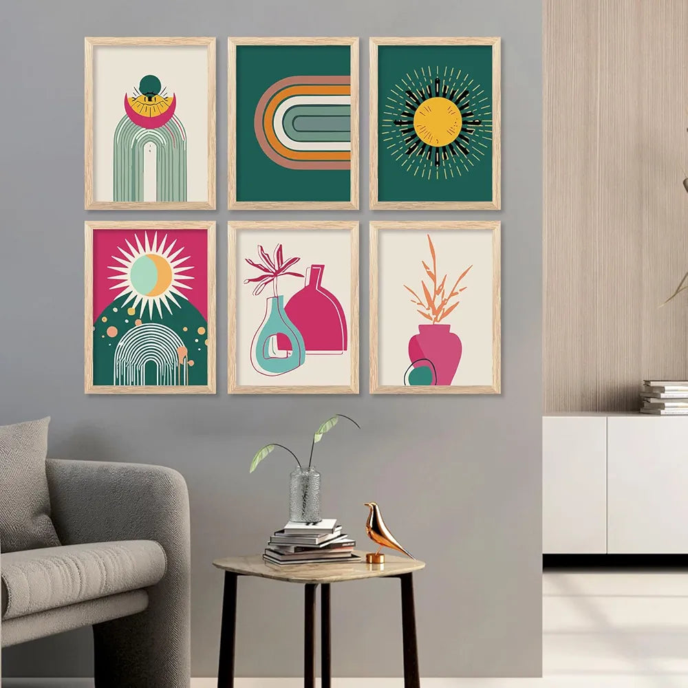 Kotart Minimal Boho Painting with Frame Wall Painting for Living Room Pack of 6