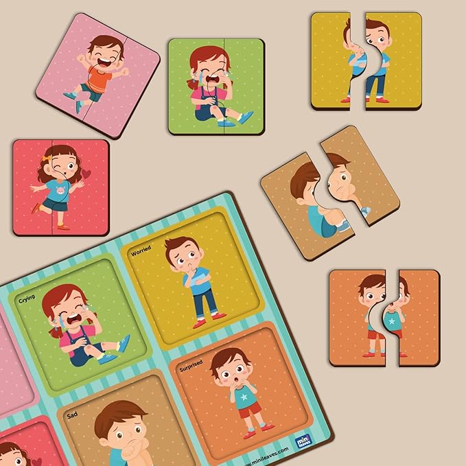 Mini Leaves 2 Pieces Wooden Puzzle for Kids | Emotions Jigsaw Puzzle | Set of 6 | Educational Toys for 2-year-old and Above