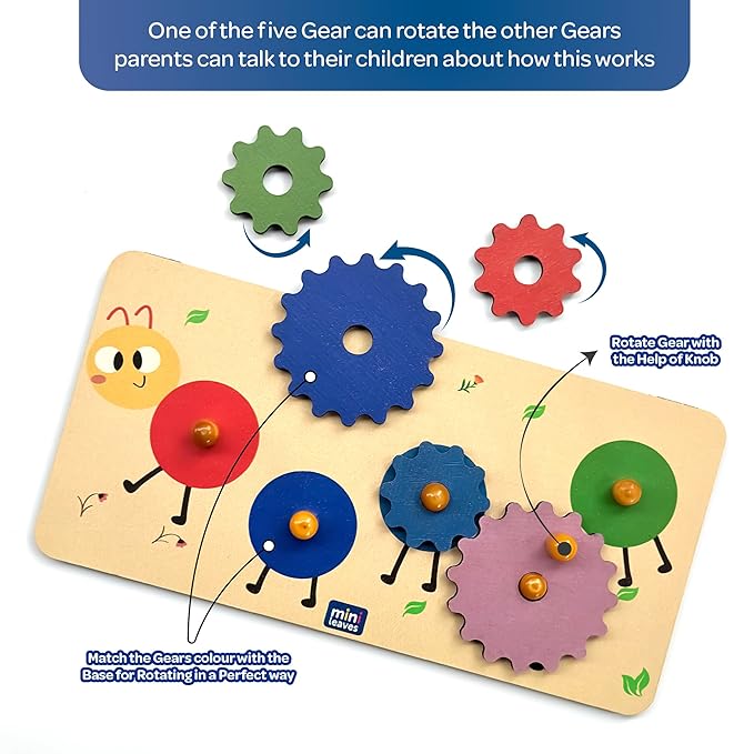 Mini Leaves Walking Snail Wooden Gear Toys With 5 Interchangeable Gears for 2+ Years | Fine Motor Skill Motion Educational Wooden Learning Toys
