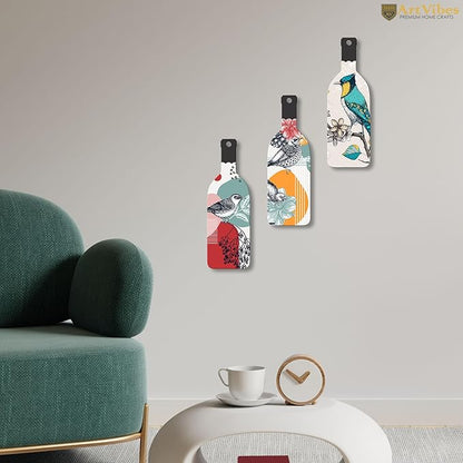 Artvibes Birds on Branch Wooden Wall Hanging for Home Decor | Set of 3