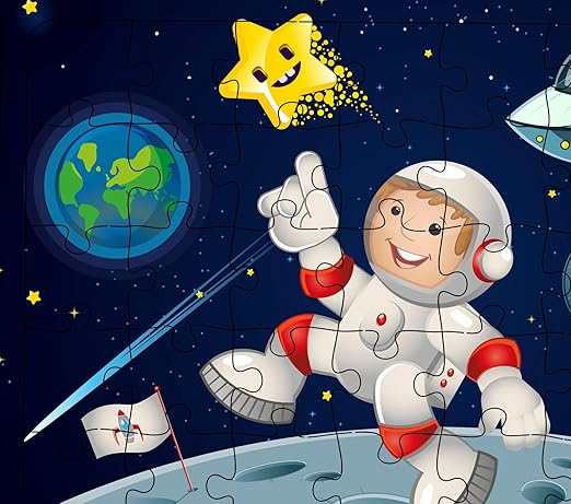 Fiddlys 40 Pcs Paperless Wooden Jigsaw Puzzle for Boys & Girls Learning Educational Toy for 4 Years and Above | the Astronaut