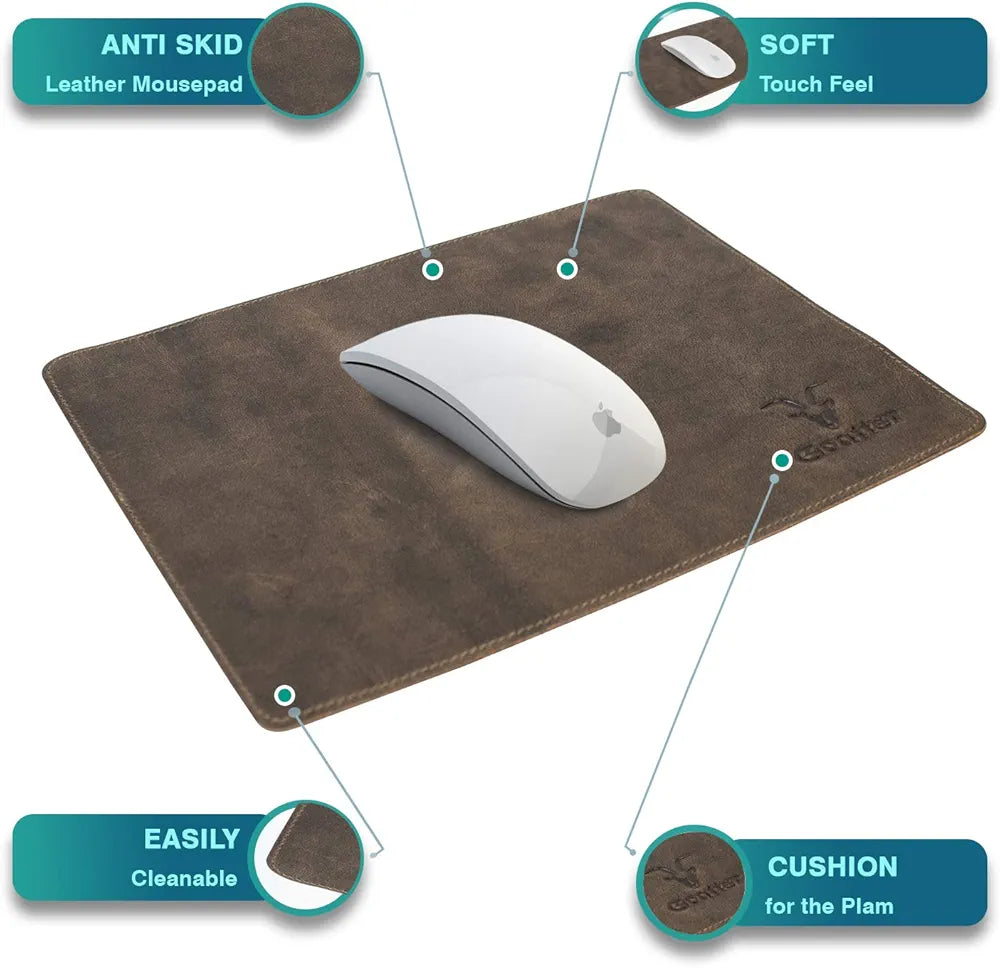 Goatter Hunter Leather Mouse Pad, Dark Brown,Standard Size