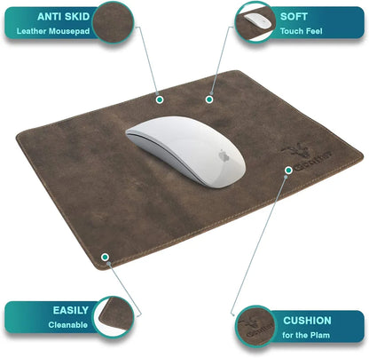 Goatter Hunter Leather Mouse Pad, Dark Brown,Standard Size