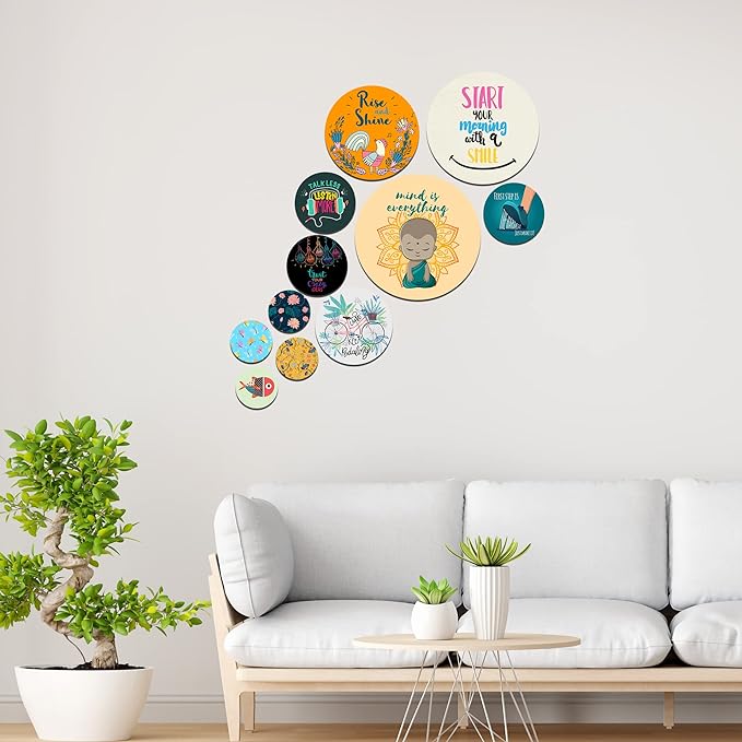 Artvibes Designer Mdf Wooden Wall Hanging for Home Decoration | Pack of 11 Pieces