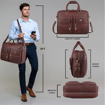 WildHorn Leather 15.6 inch Laptop Messenger Bag for Men I Multi- Pockets I Extra Storage I Carry Handles I Adjustable Strap