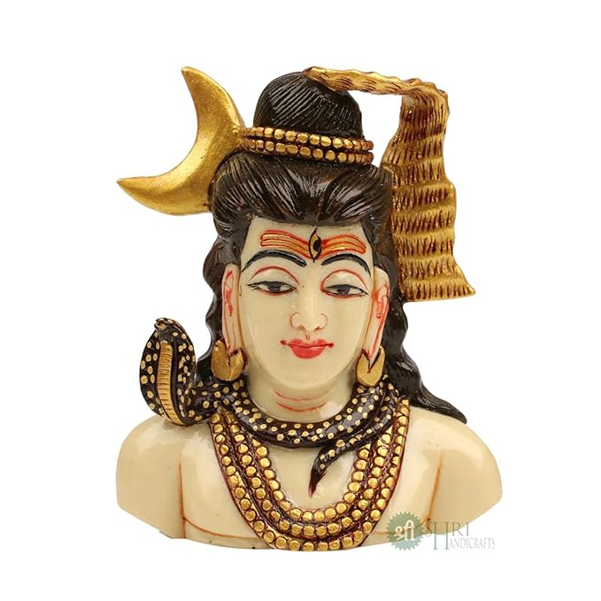 Indicast Resin 4" Inch Lord Shiva Head Painting Mahadev Shiva Idol Statue for Home Decor Handcrafted Shankara Murti