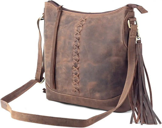 Goatter Hunter Leather 12" Inch Sling Cross-Bodybag/Shoulder Bag For Girls And Women - Brown
