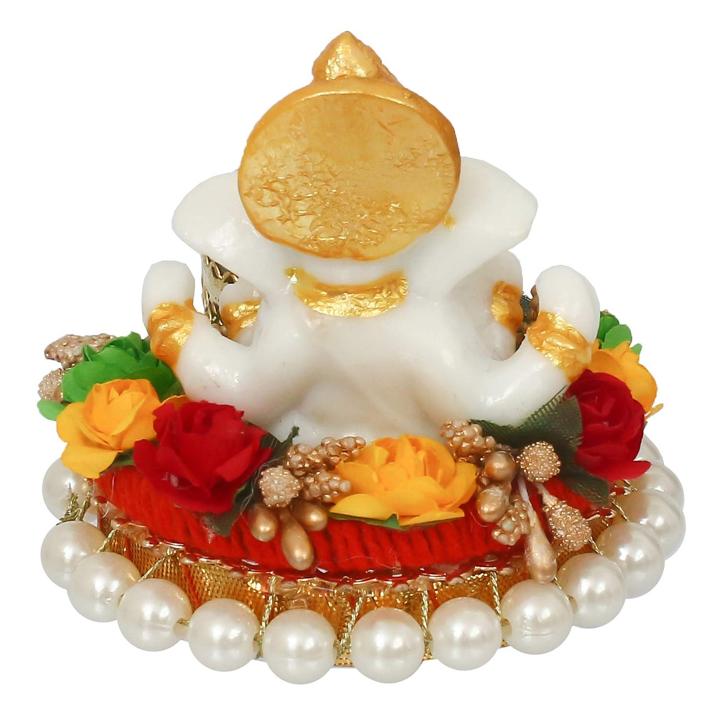 Ecraftindia Resin Lord Ganesha Idol on Decorative Plate Tea Light Holder | Ganesha Statue for Puja Room