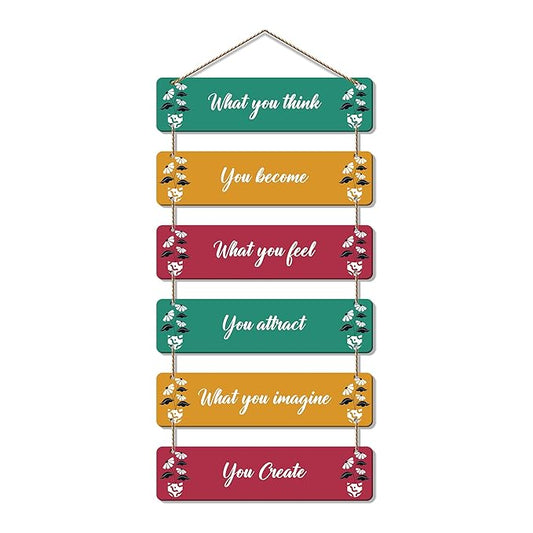 Artvibes Decorative Wall Hanging Wooden Art Decoration Item for Living Room | Quotes Decor Item | Set of 6