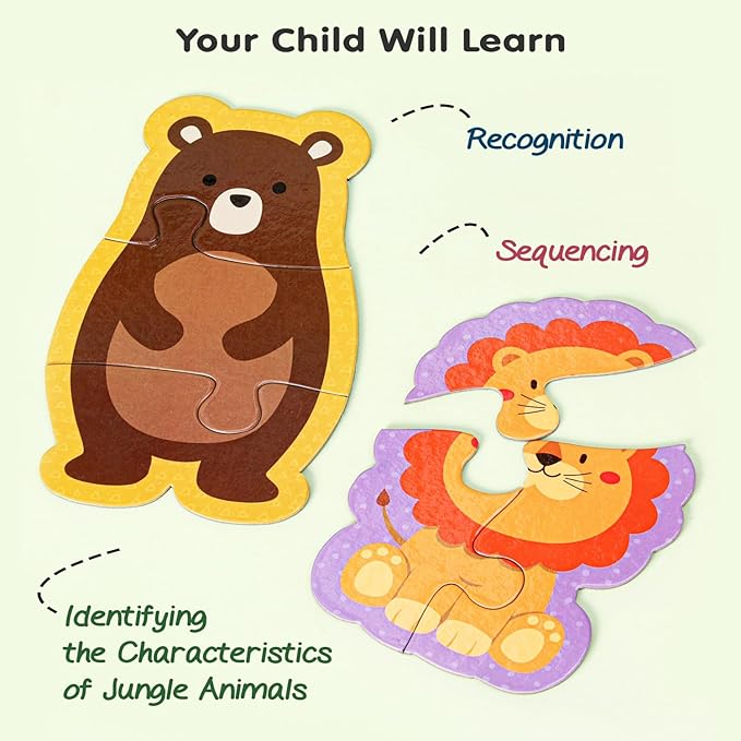 Firstcry Intelliskills First Puzzles-jungle Animals Theme | 6 Jigsaw Puzzle Set 3 Pcs Each | Pre-school Learning & Educational Puzzle Set