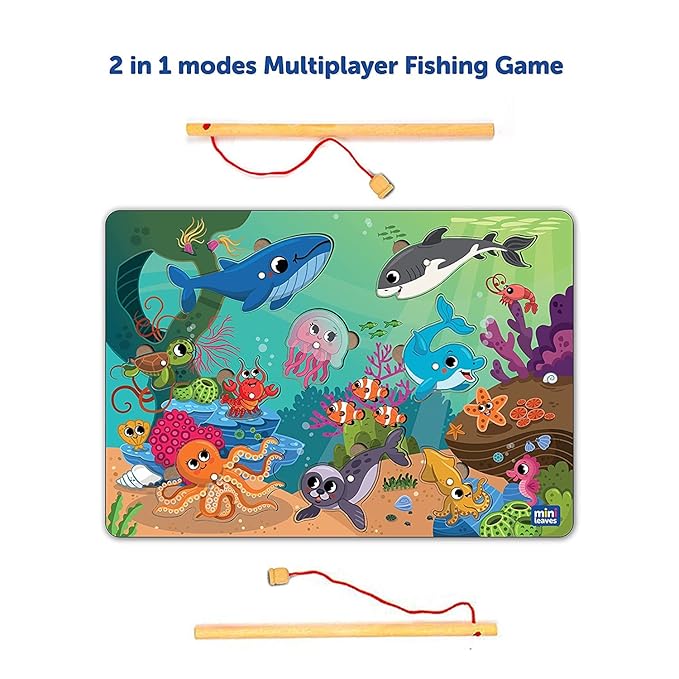 Mini Leaves 2 in 1 Wooden Magnetic Fishing Game for Kids | Fishing Game Educational Fish Catching Game for Kids