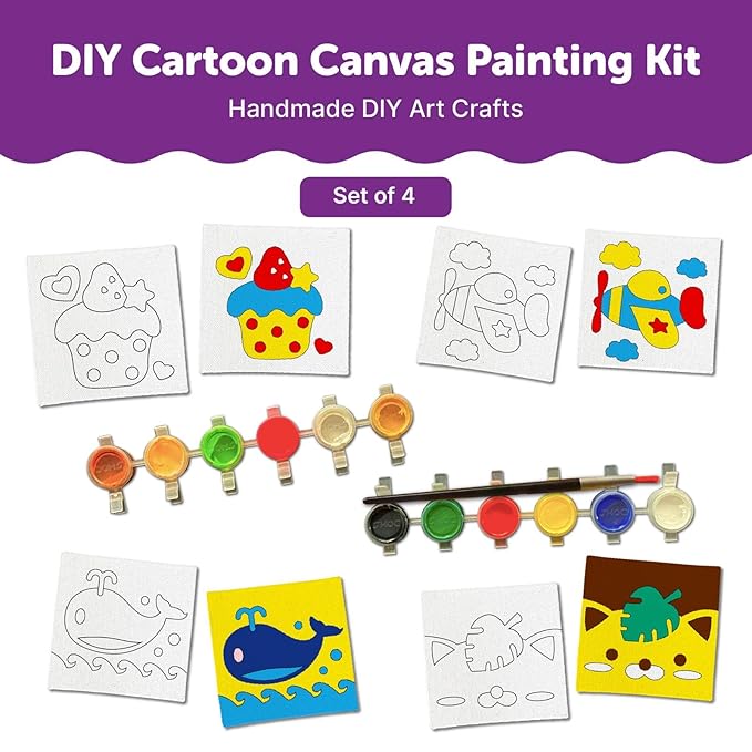 Mini Leaves Mini Canvas Craft Art Paint Kit for Beginner With Wooden Easel, Colours, Painting Brush | Diy Kit | Set of 4