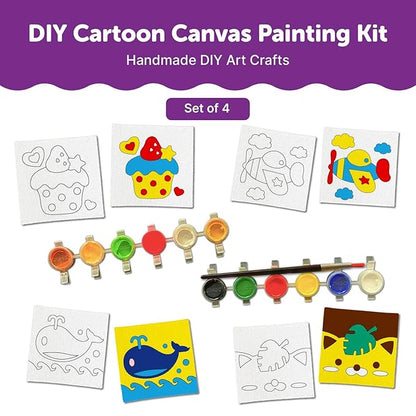 Mini Leaves Mini Canvas Craft Art Paint Kit for Beginner With Wooden Easel, Colours, Painting Brush | Diy Kit | Set of 4