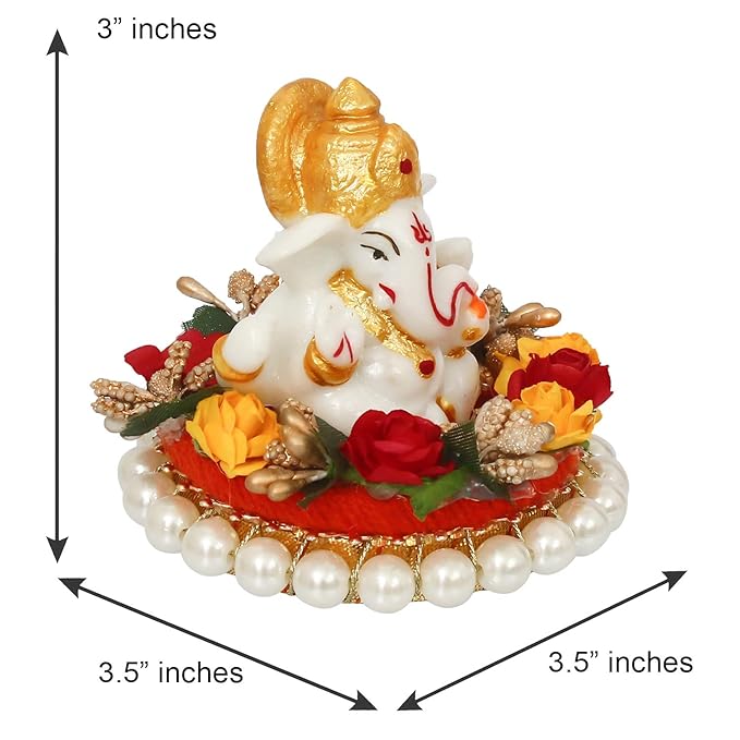 Ecraftindia Resin Lord Ganesha Idol on Decorative Plate | Lord Ganesha Idol | Ganesha Statue for Puja Room